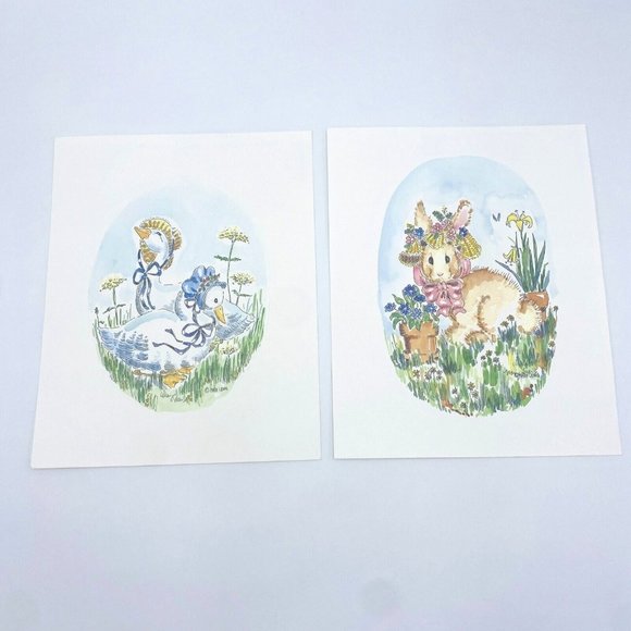 Two Signed Mary Lewis Prints Bunnies and Ducks Set of 2 - Picture 1 of 12